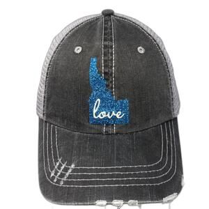Idaho Love Strapback Trucker Hat Gray One Size Adjustable Distressed YoungAn